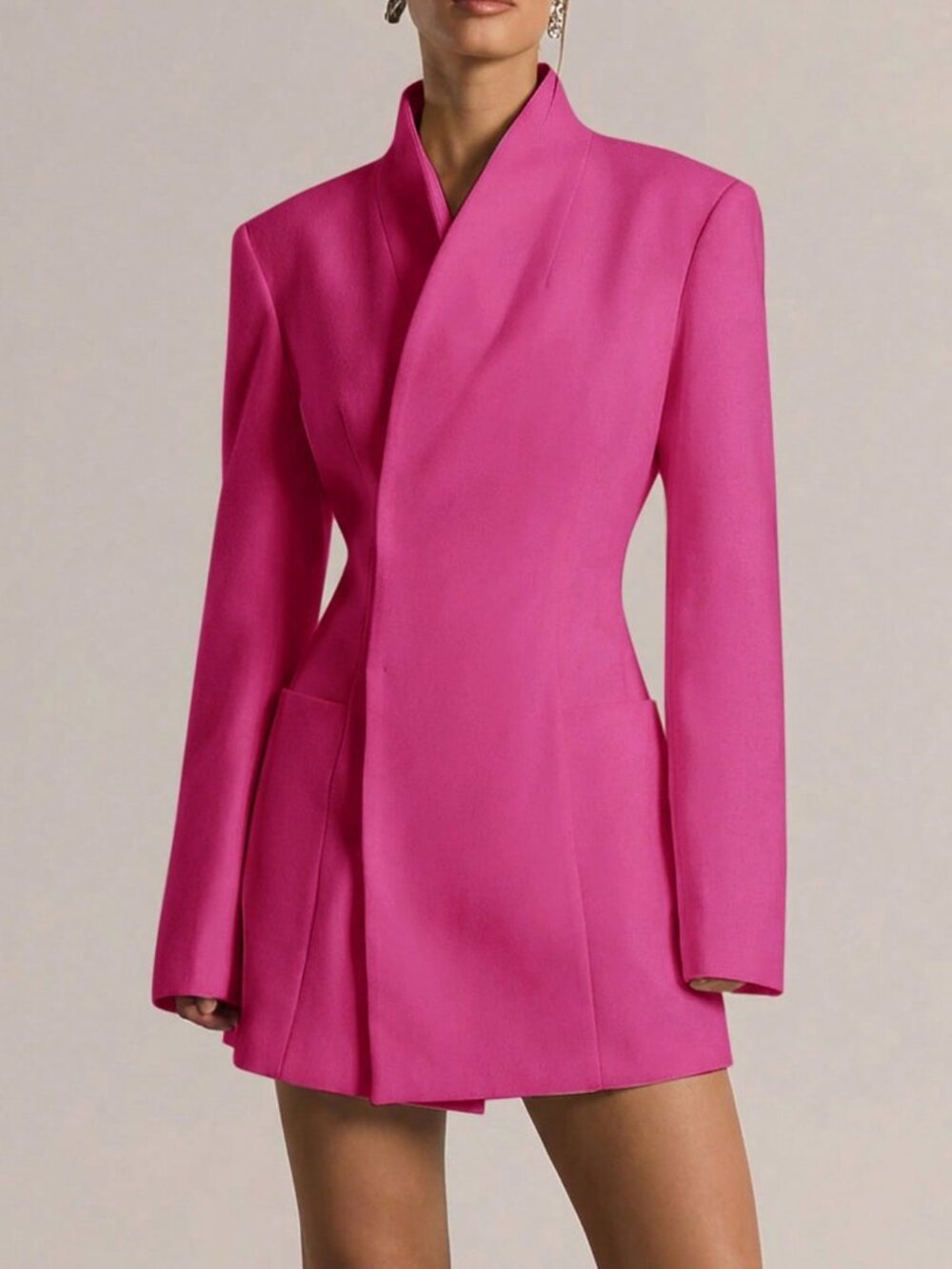 Pink Elegant Women's Blazer Dress with Cinched Waist - Picture 4 of 6